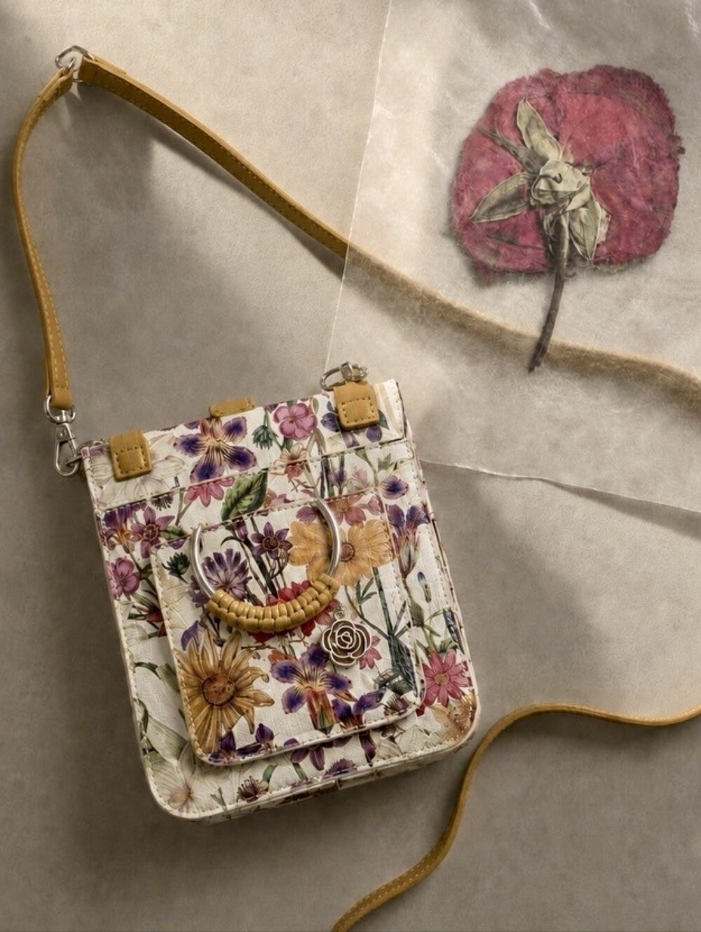 Carlos by Carlos Santana Floral Purse with Yellow Strap